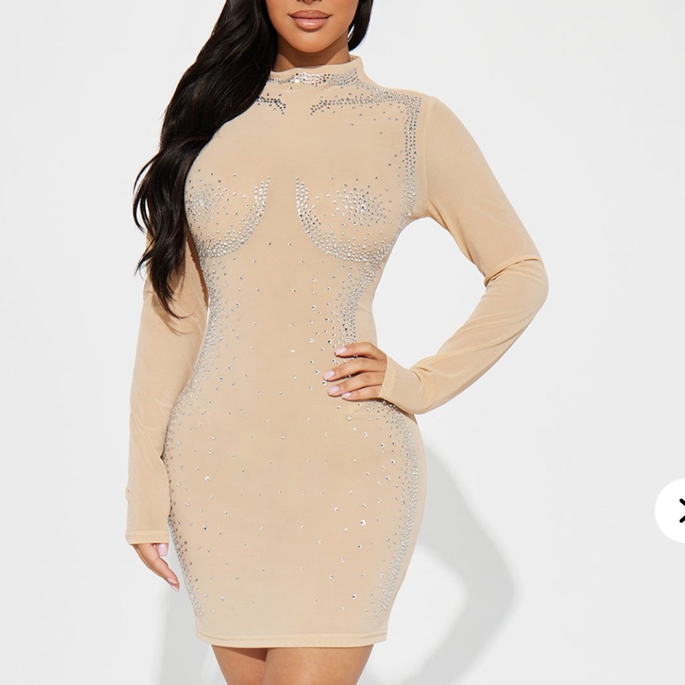 Nude Embellished Mini Dress